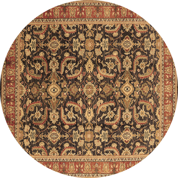Round Machine Washable Oriental Brown Industrial Rug, wshurb1202brn