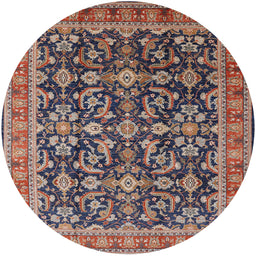 Round Mid-Century Modern Maroon Purple Oriental Rug, urb1202