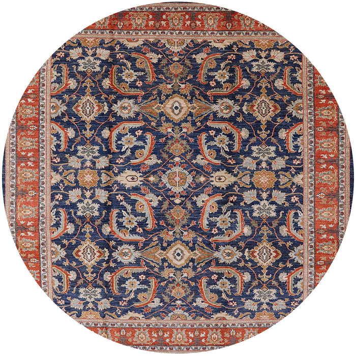 Round Mid-Century Modern Maroon Purple Oriental Rug, urb1202