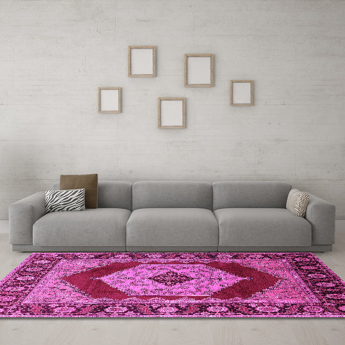Machine Washable Persian Pink Traditional Rug in a Living Room, wshurb1203pnk