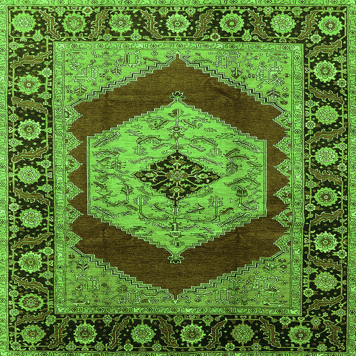 Square Persian Green Traditional Rug, urb1203grn