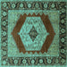 Square Machine Washable Persian Turquoise Traditional Area Rugs, wshurb1203turq