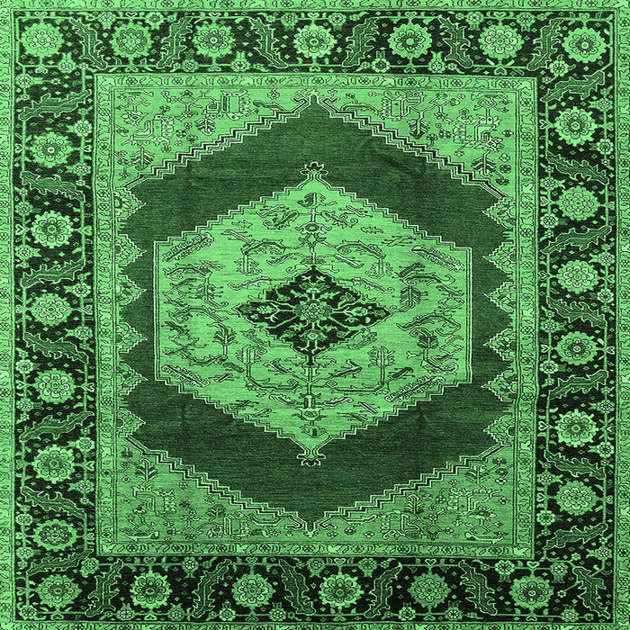 Square Persian Emerald Green Traditional Rug, urb1203emgrn
