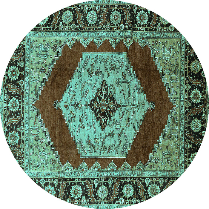 Round Persian Turquoise Traditional Rug, urb1203turq