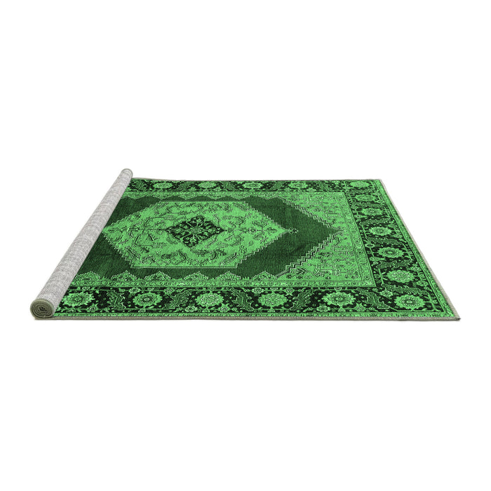 Sideview of Machine Washable Persian Emerald Green Traditional Area Rugs, wshurb1203emgrn