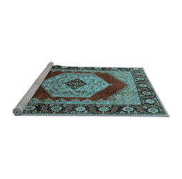 Sideview of Machine Washable Persian Light Blue Traditional Rug, wshurb1203lblu