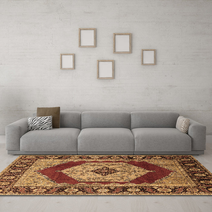 Machine Washable Persian Brown Traditional Rug in a Living Room,, wshurb1203brn