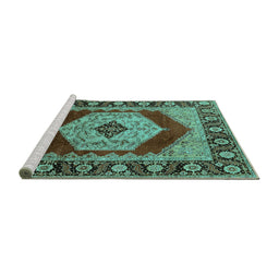 Sideview of Machine Washable Persian Turquoise Traditional Area Rugs, wshurb1203turq