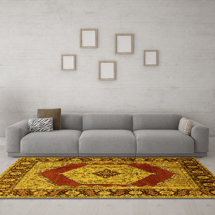 Machine Washable Persian Yellow Traditional Rug in a Living Room, wshurb1203yw