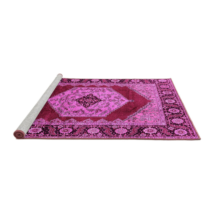 Sideview of Machine Washable Persian Pink Traditional Rug, wshurb1203pnk