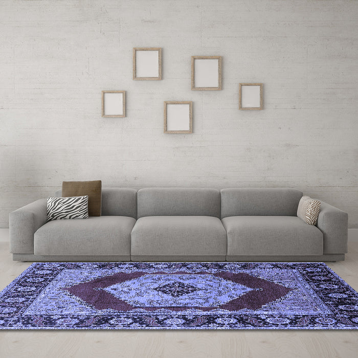 Machine Washable Persian Blue Traditional Rug in a Living Room, wshurb1203blu