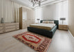 Mid-Century Modern Light Copper Gold Persian Rug in a Bedroom, urb1203