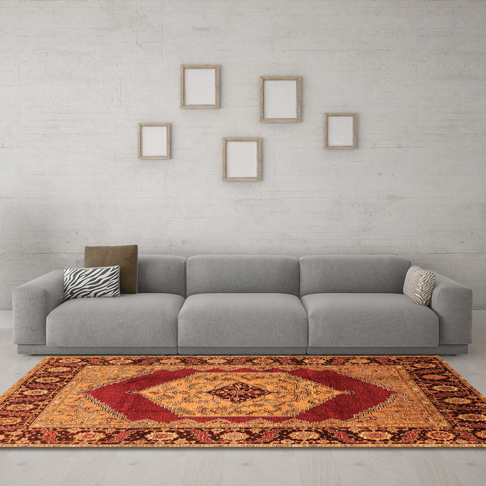 Machine Washable Persian Orange Traditional Area Rugs in a Living Room, wshurb1203org