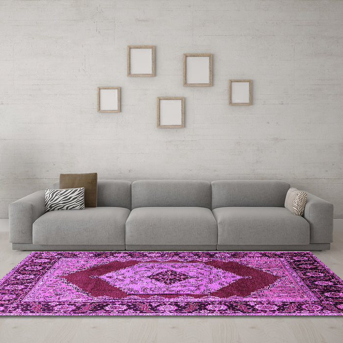 Machine Washable Persian Purple Traditional Area Rugs in a Living Room, wshurb1203pur