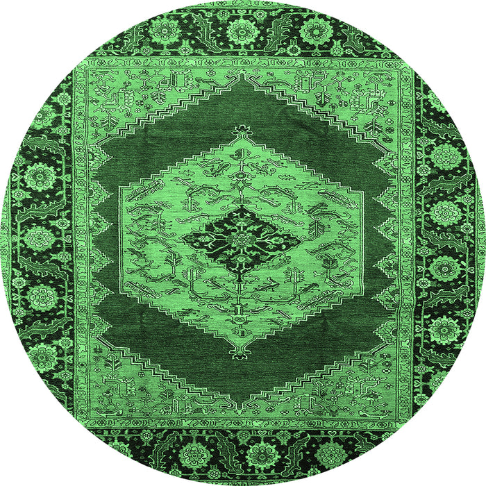 Round Persian Emerald Green Traditional Rug, urb1203emgrn