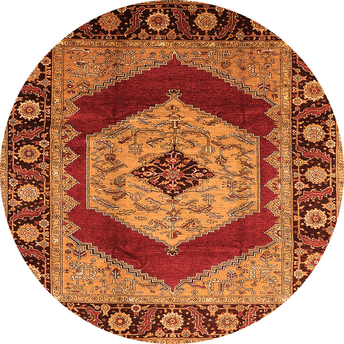 Round Machine Washable Persian Orange Traditional Area Rugs, wshurb1203org