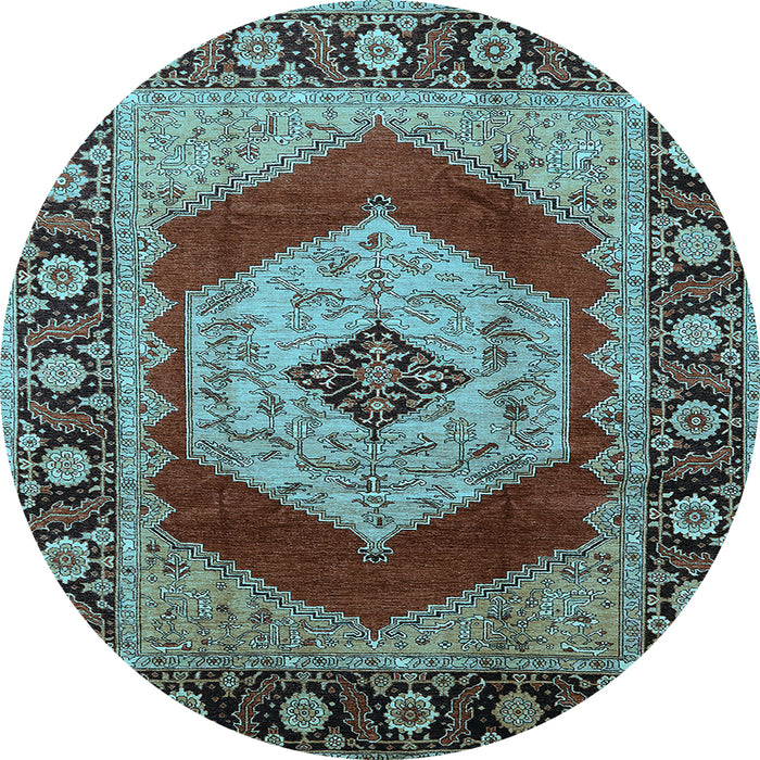 Round Machine Washable Persian Light Blue Traditional Rug, wshurb1203lblu