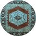 Round Machine Washable Persian Light Blue Traditional Rug, wshurb1203lblu