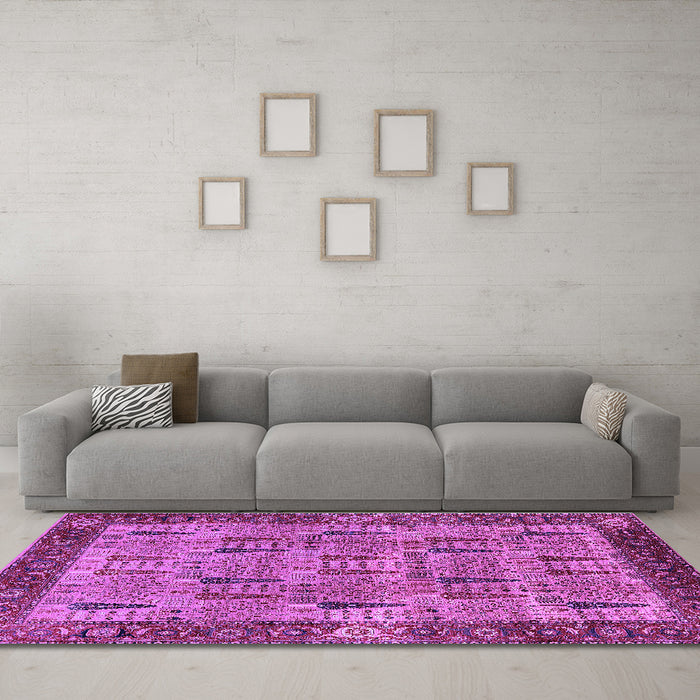 Machine Washable Oriental Purple Industrial Area Rugs in a Living Room, wshurb1204pur