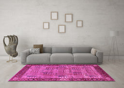 Machine Washable Oriental Pink Industrial Rug in a Living Room, wshurb1204pnk