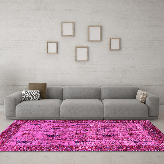 Machine Washable Oriental Pink Industrial Rug in a Living Room, wshurb1204pnk
