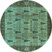 Round Machine Washable Oriental Turquoise Industrial Area Rugs, wshurb1204turq