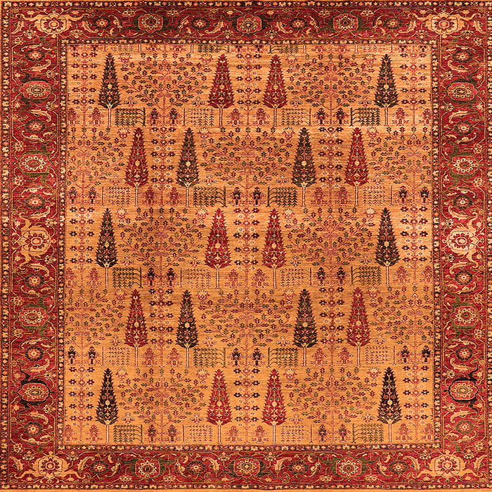 Square Machine Washable Oriental Orange Industrial Area Rugs, wshurb1204org