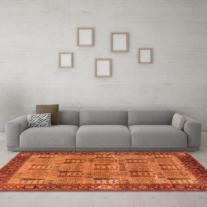 Machine Washable Oriental Orange Industrial Area Rugs in a Living Room, wshurb1204org