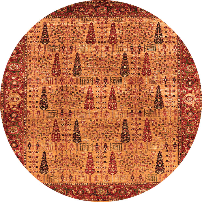Round Machine Washable Oriental Orange Industrial Area Rugs, wshurb1204org