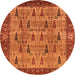 Round Machine Washable Oriental Orange Industrial Area Rugs, wshurb1204org