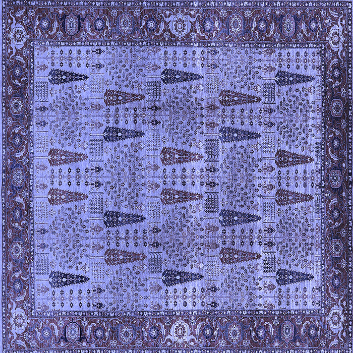 Square Machine Washable Oriental Blue Industrial Rug, wshurb1204blu