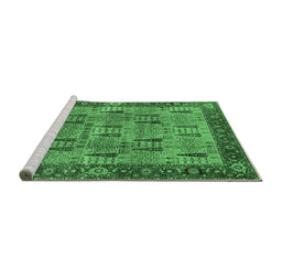 Sideview of Machine Washable Oriental Emerald Green Industrial Area Rugs, wshurb1204emgrn