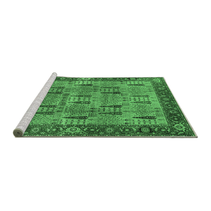 Sideview of Machine Washable Oriental Emerald Green Industrial Area Rugs, wshurb1204emgrn