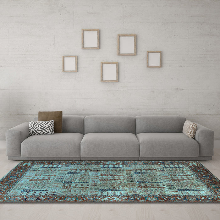 Machine Washable Oriental Light Blue Industrial Rug in a Living Room, wshurb1204lblu
