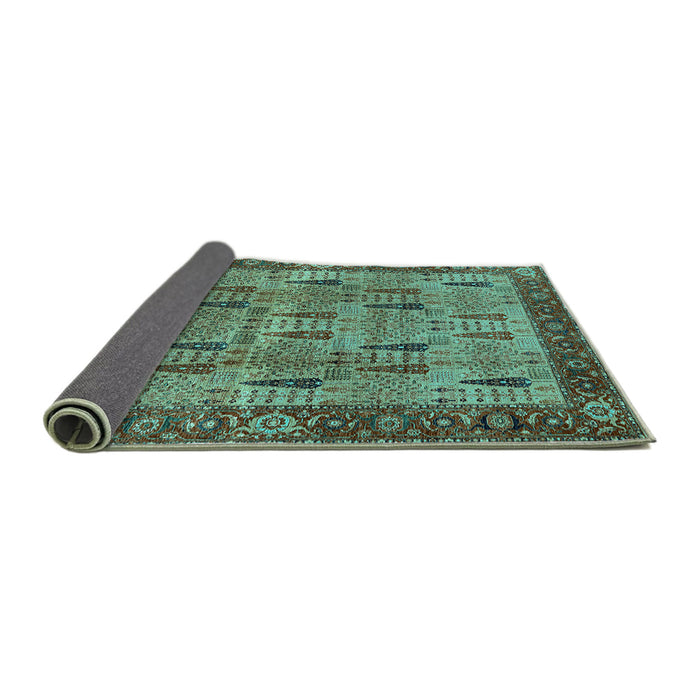Sideview of Oriental Turquoise Industrial Rug, urb1204turq