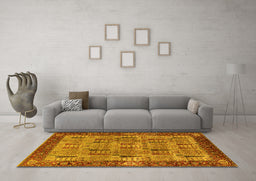 Machine Washable Oriental Yellow Industrial Rug in a Living Room, wshurb1204yw