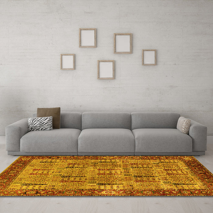 Machine Washable Oriental Yellow Industrial Rug in a Living Room, wshurb1204yw