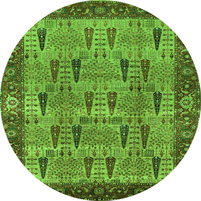 Round Machine Washable Oriental Green Industrial Area Rugs, wshurb1204grn