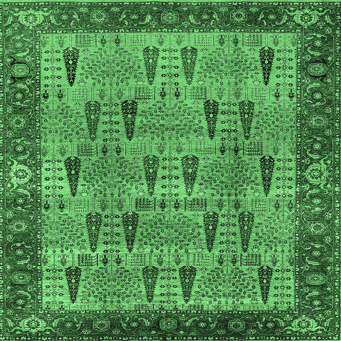 Square Machine Washable Oriental Emerald Green Industrial Area Rugs, wshurb1204emgrn