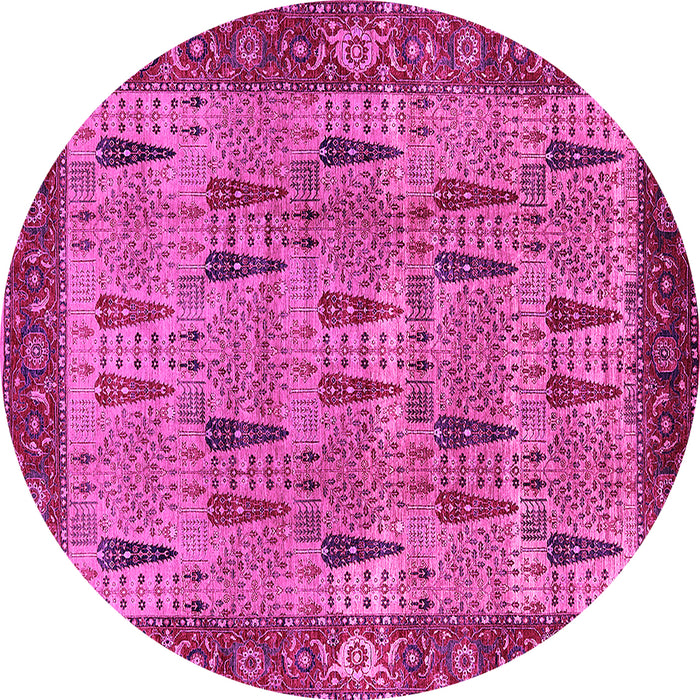 Round Machine Washable Oriental Pink Industrial Rug, wshurb1204pnk