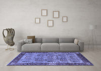 Machine Washable Oriental Blue Industrial Rug, wshurb1204blu