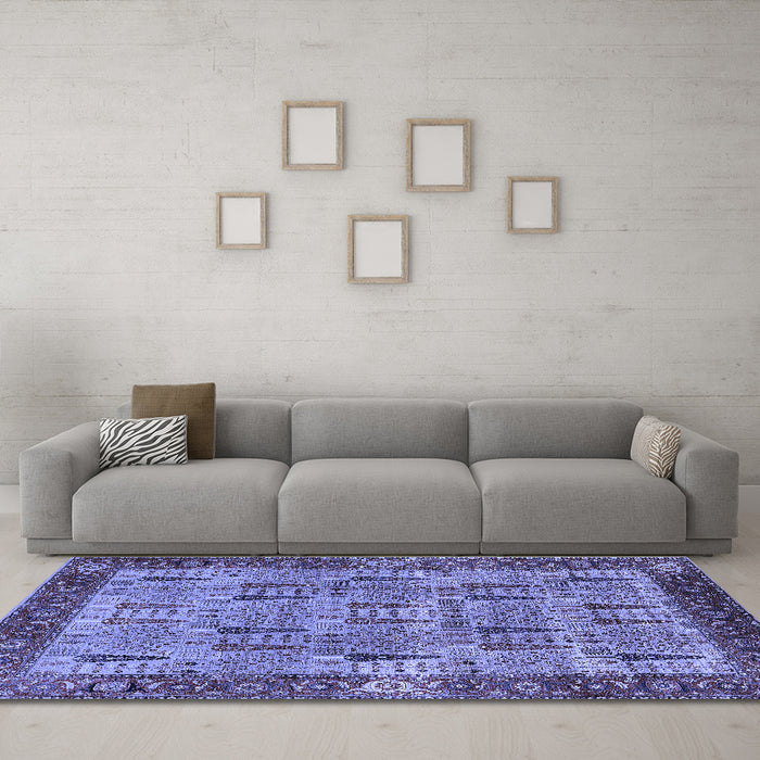 Machine Washable Oriental Blue Industrial Rug in a Living Room, wshurb1204blu