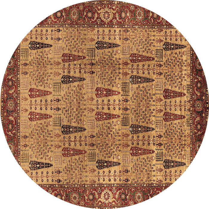 Round Machine Washable Oriental Brown Industrial Rug, wshurb1204brn