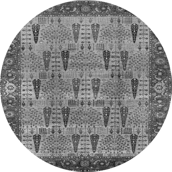 Round Machine Washable Oriental Gray Industrial Rug, wshurb1204gry