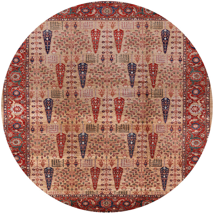 Round Mid-Century Modern Red Oriental Rug, urb1204