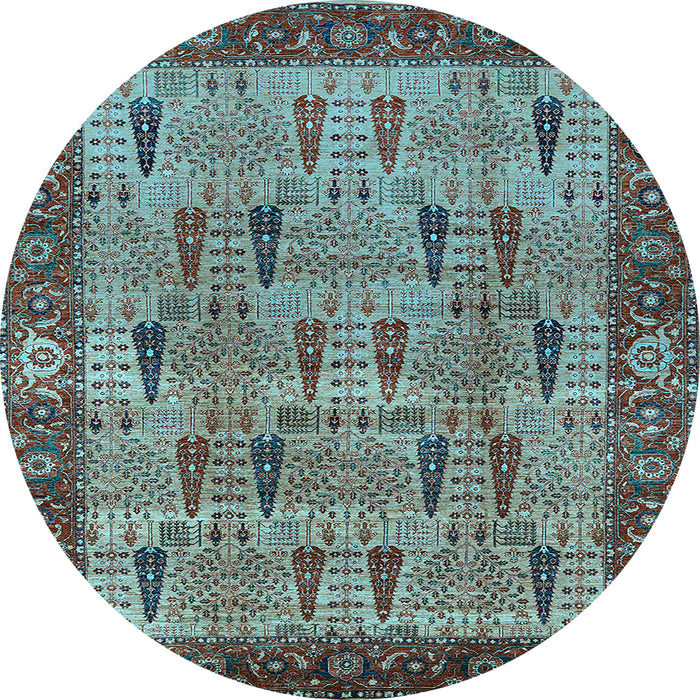 Round Machine Washable Oriental Light Blue Industrial Rug, wshurb1204lblu