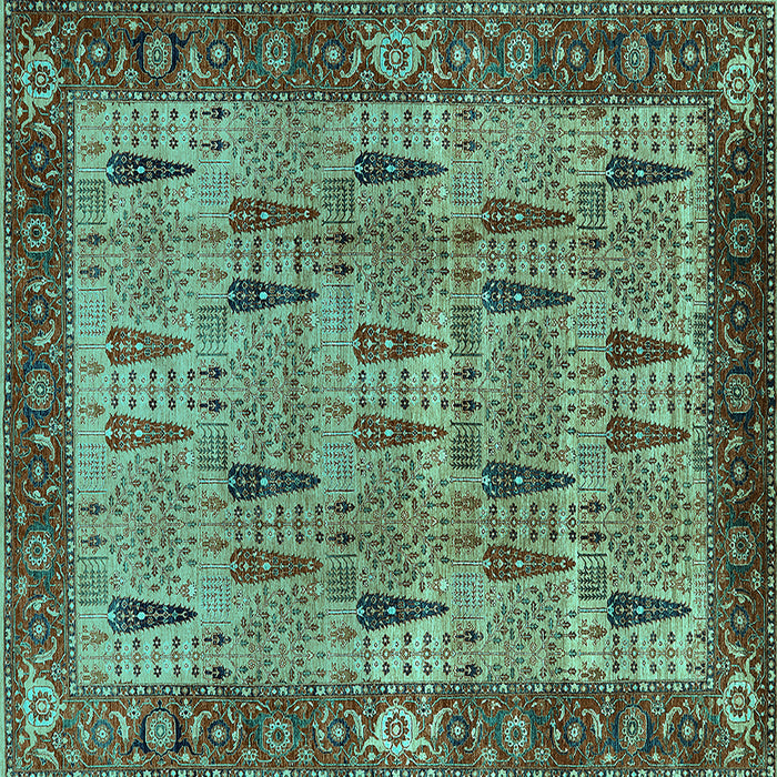 Square Machine Washable Oriental Turquoise Industrial Area Rugs, wshurb1204turq