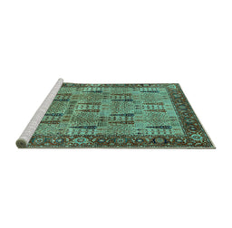 Sideview of Machine Washable Oriental Turquoise Industrial Area Rugs, wshurb1204turq