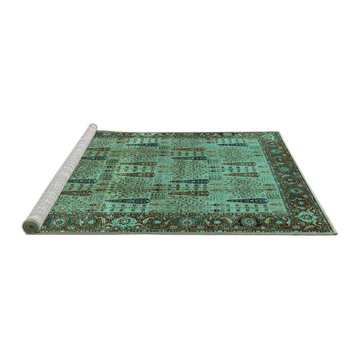 Sideview of Machine Washable Oriental Turquoise Industrial Area Rugs, wshurb1204turq