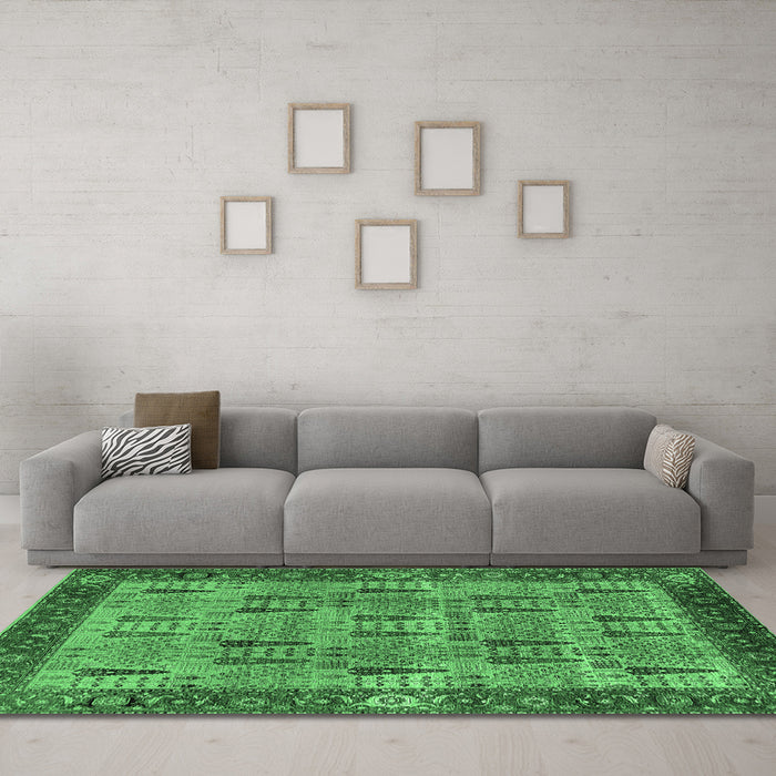 Machine Washable Oriental Emerald Green Industrial Area Rugs in a Living Room,, wshurb1204emgrn